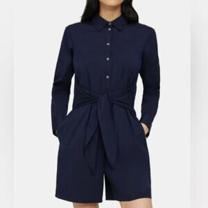 Theory Tie-Waist Long-Sleeve Romper in New Navy (Size 4)